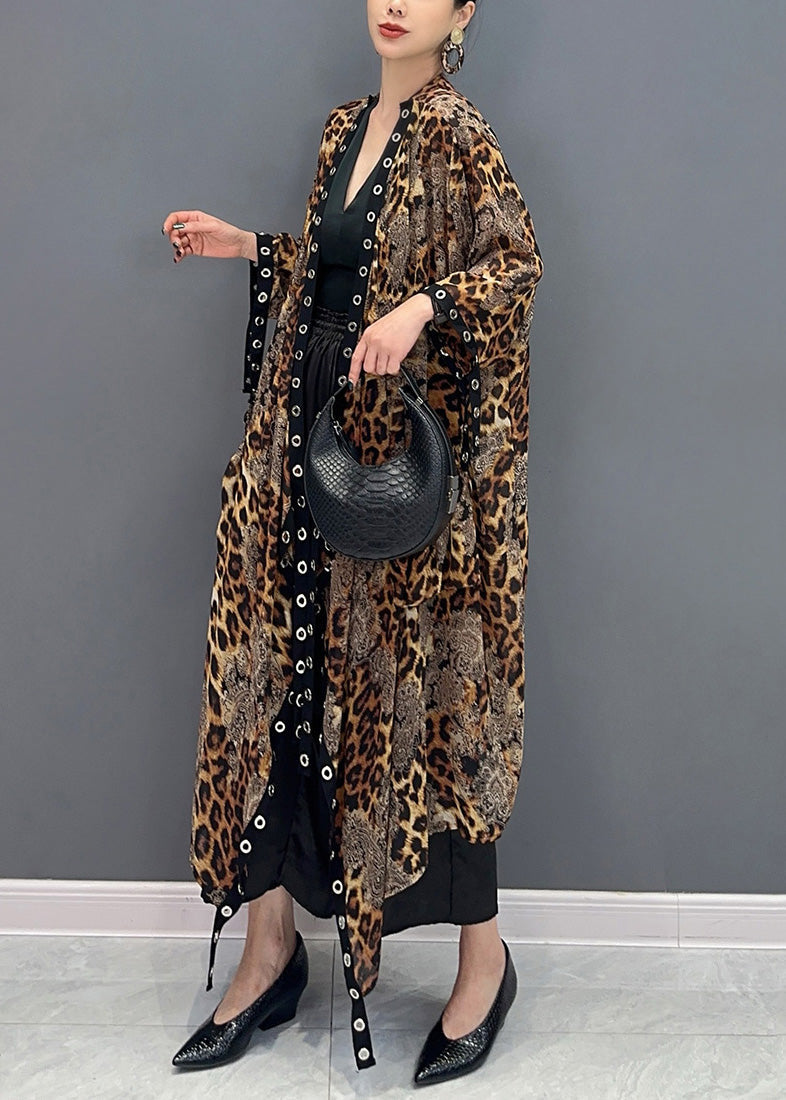 2024 Summer Leopard Cardigan Asymmetrical Design Long Sleeve