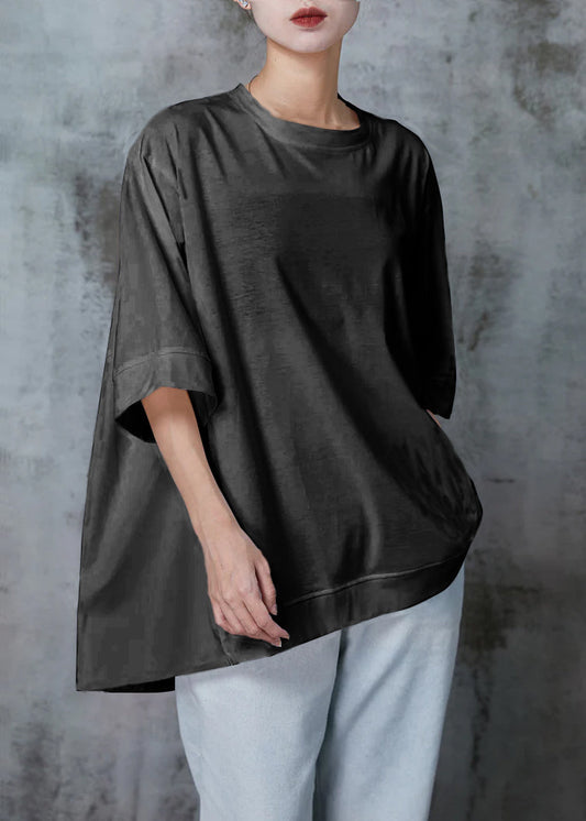 Black Cotton Pullover Sweatshirt Oversized Half Sleeve