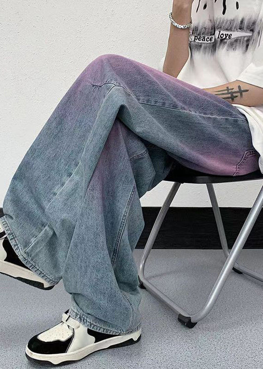 American Style Gradient Color Denim Men Pants Fall