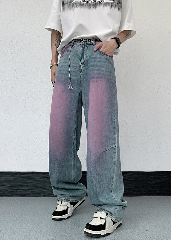 American Style Gradient Color Denim Men Pants Fall