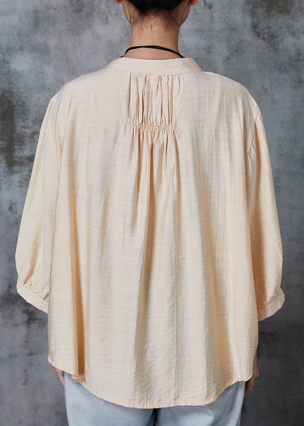 Apricot Linen Shirt Tops Oversized Lace Up Summer