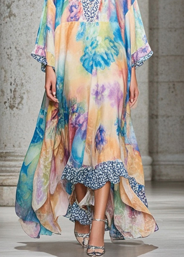 Art Oversized Print Exra Large Hem Chiffon Beach Dresses Fall