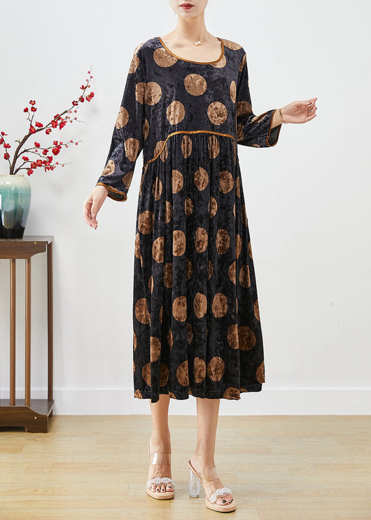 Beautiful Black Oversized Print Silk Velour Long Dress Fall