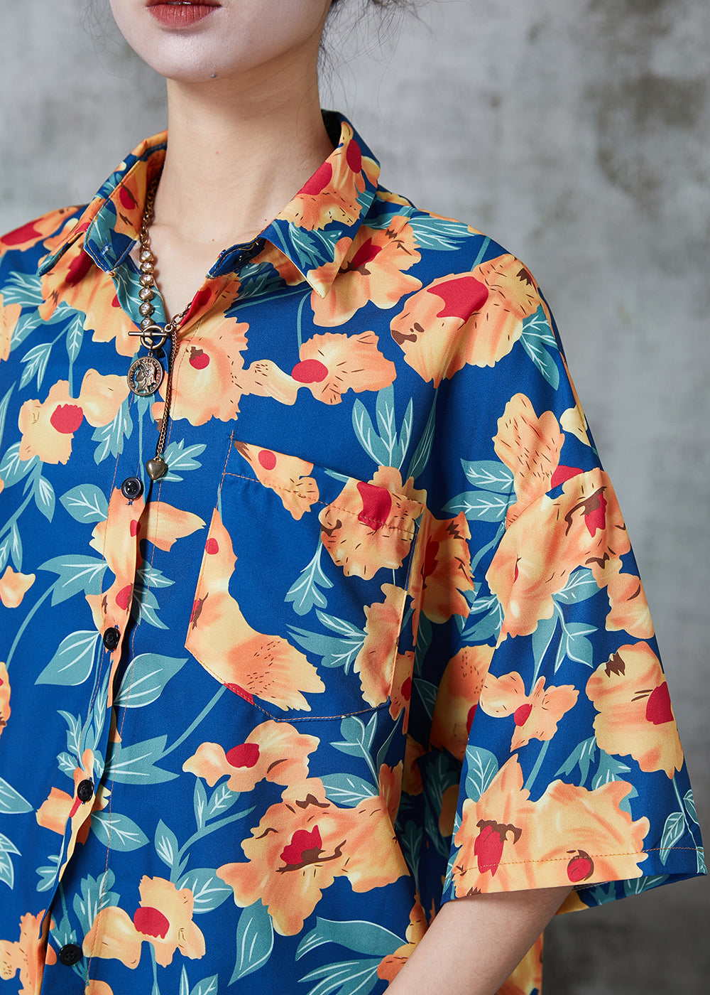 Beautiful Blue Oversized Print Cotton Shirts Half Sleeve