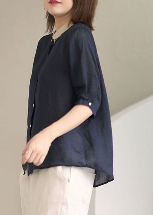 Beautiful Grey geometry Peter Pan Collar Button Loose Fall Half Sleeve Shirt Tops