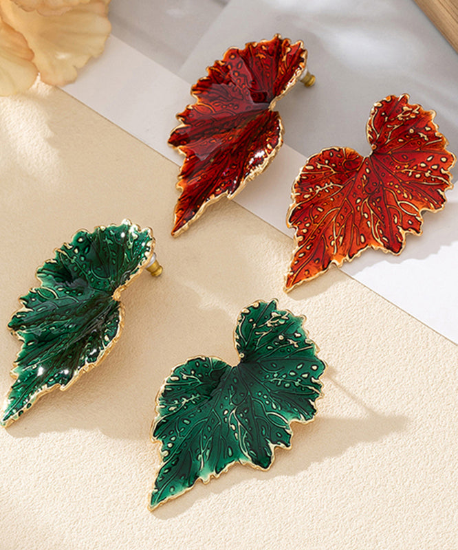 Beautiful Red Copper Overgild Copper Leaves Stud Earrings