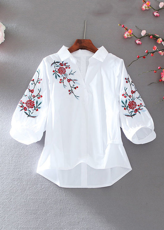 Beautiful White Peter Pan Collar Embroidered Top Summer