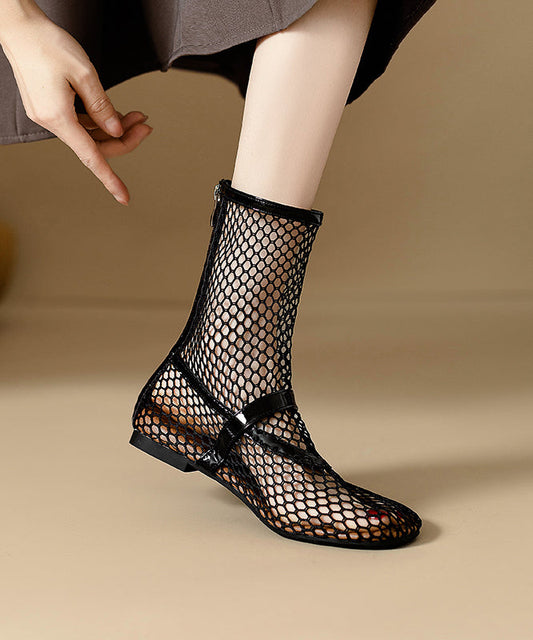 Black Boots Hollow Out Breathable Mesh Casual Splicing