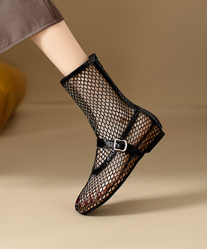 Black Boots Hollow Out Breathable Mesh Casual Splicing