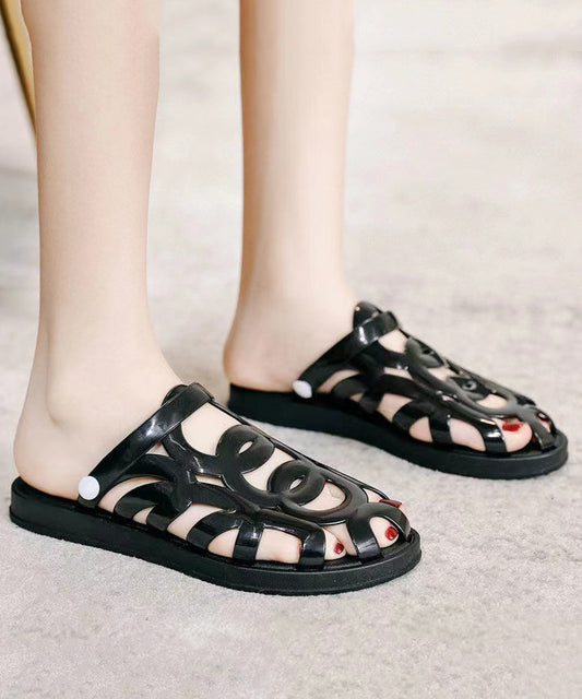 Black Hollow Out Splicing Casual Comfy Slide Sandals