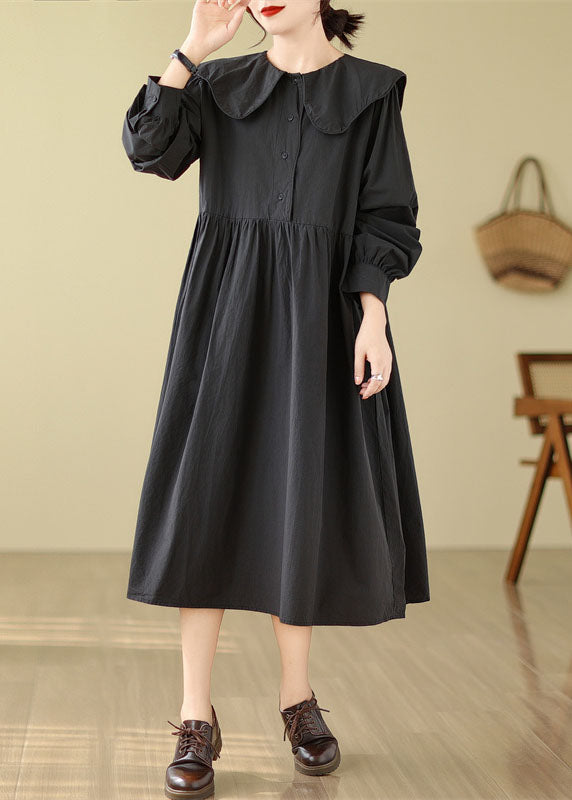 Black Peter Pan Collar Patchwork Maxi Dress Fall