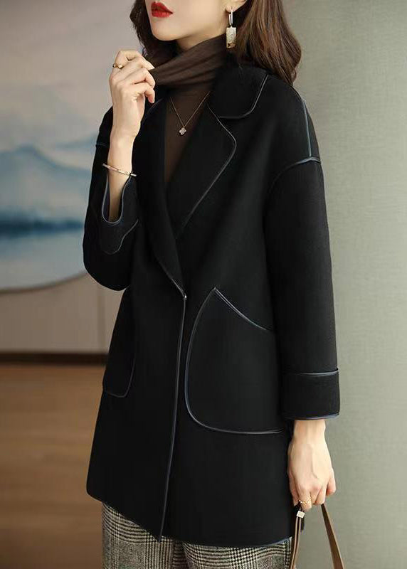 Black Silm Fit Woolen Coat Oversized Pockets Fall