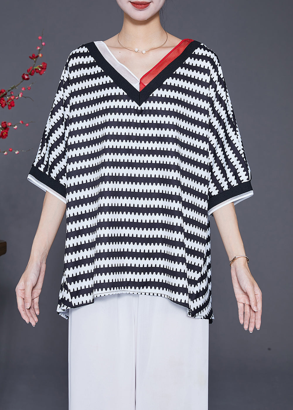 Black Striped Chiffon Beach Vest V Neck Summer