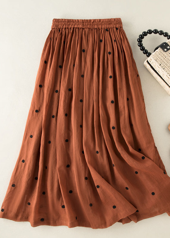 Bohemian Apricot Dot Drawstring Elastic Waist Wrinkled Cotton Skirt Summer