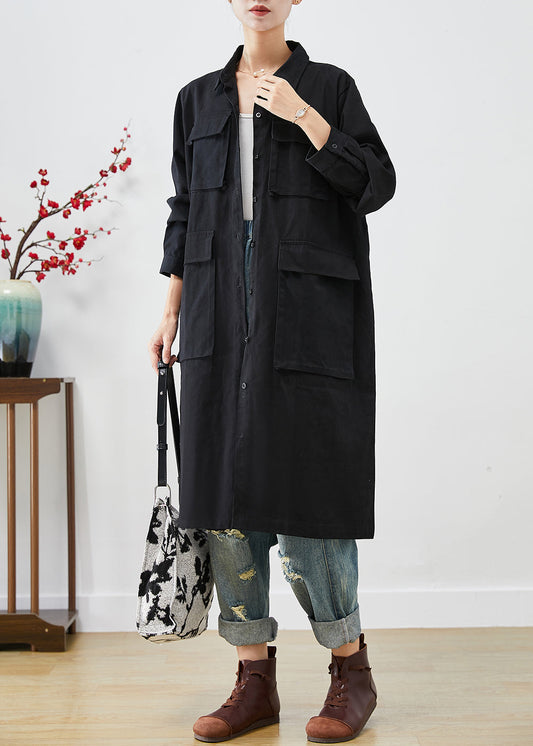 Bohemian Black Oversized Pockets Cotton Trench Fall