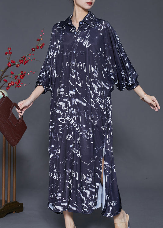 Bohemian Black Print Cotton Long Dress Spring