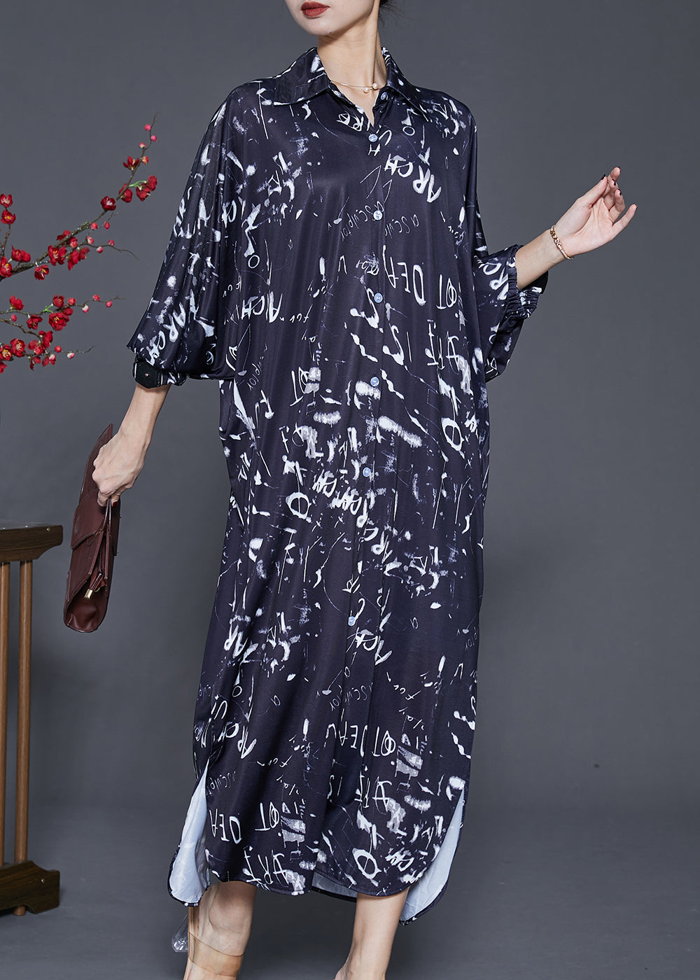 Bohemian Black Print Cotton Long Dress Spring