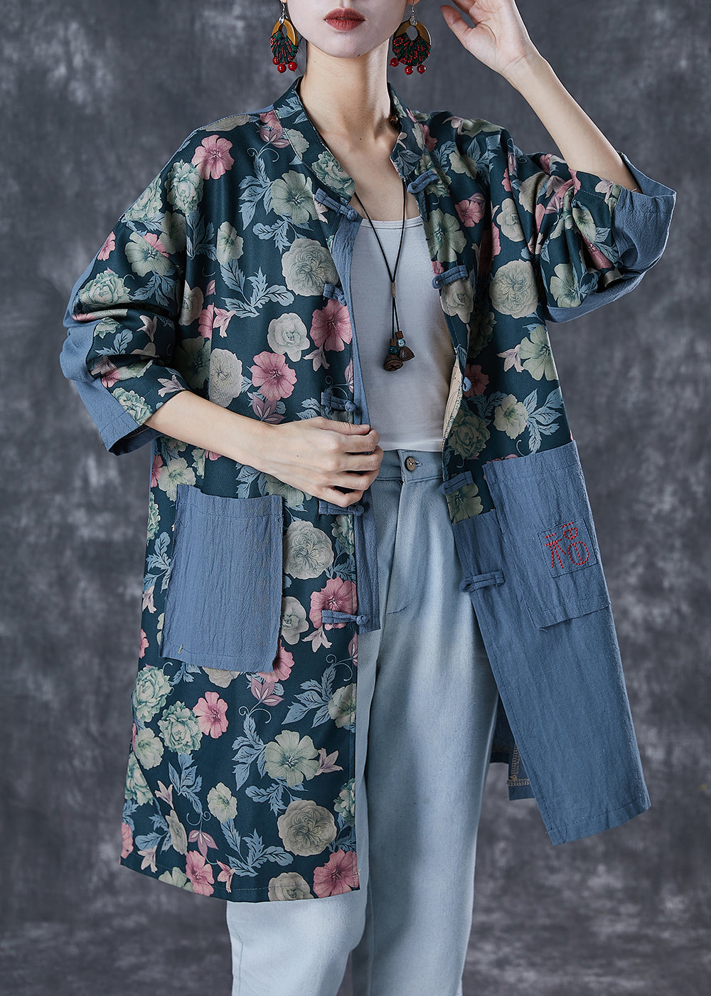 Bohemian Embroidered Patchwork Print Linen Coat Outwear Fall