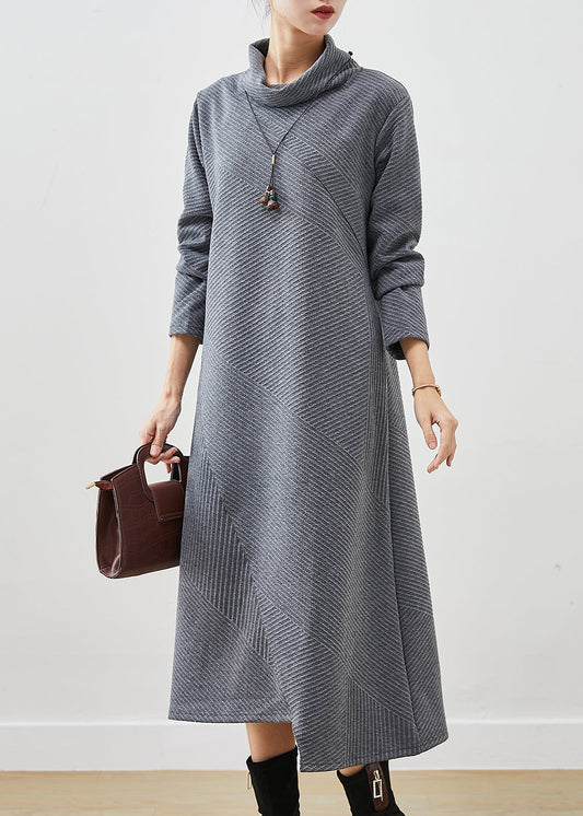 Bohemian Grey Turtle Neck Cotton Vacation Dresses Fall