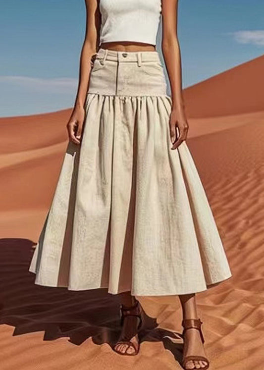 Bohemian Khaki High Waist Patchwork Linen Skirts Summer