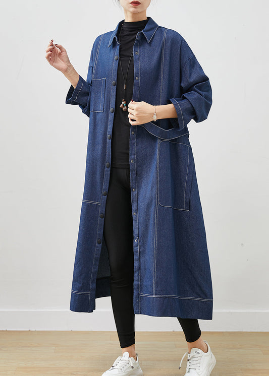 Bohemian Navy Oversized Pockets Denim Coat Spring