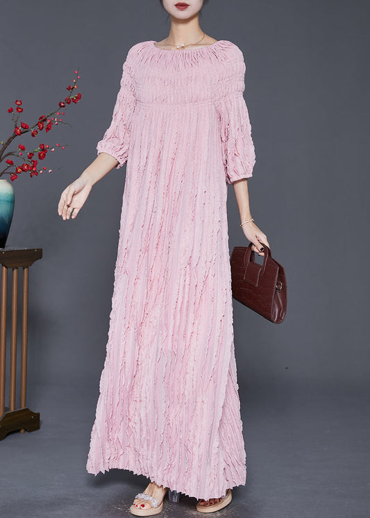 Bohemian Pink Slash Neck Wrinkled Robe Dresses Fall