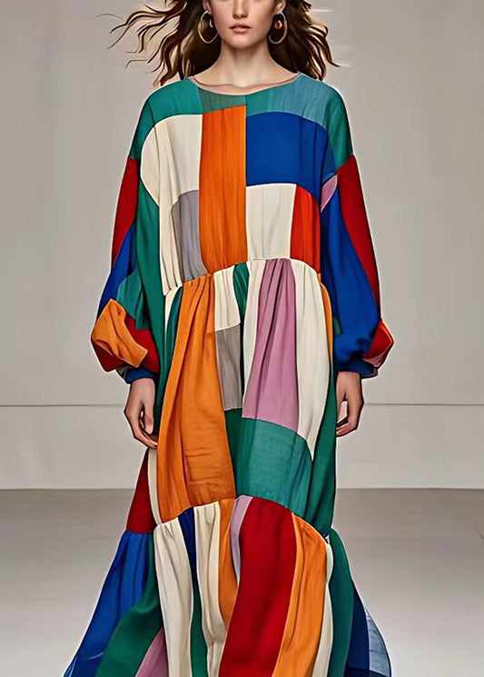 Boho Multicolour Asymmetrical Patchwork Cotton Fishtail Dresses Fall