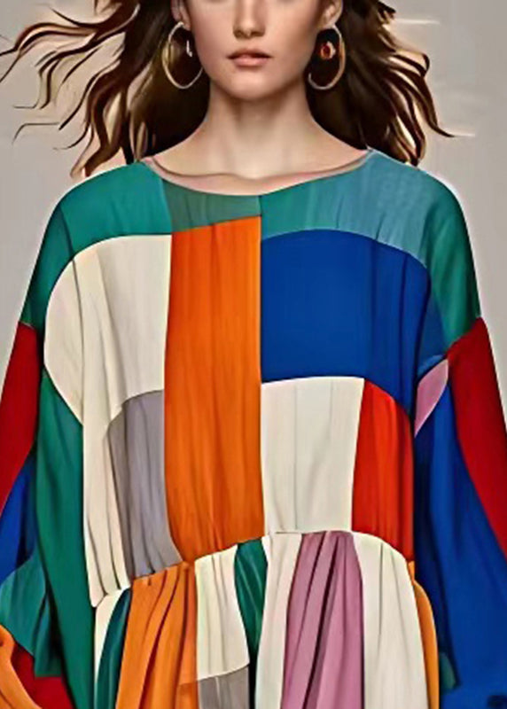 Boho Multicolour Asymmetrical Patchwork Cotton Fishtail Dresses Fall