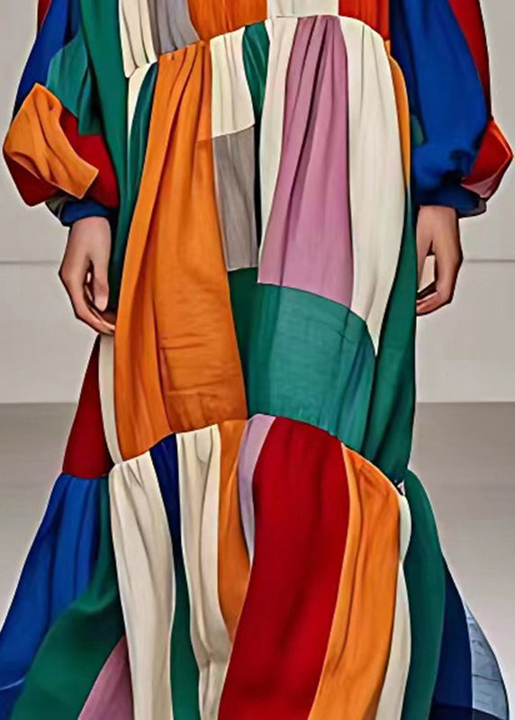 Boho Multicolour Asymmetrical Patchwork Cotton Fishtail Dresses Fall