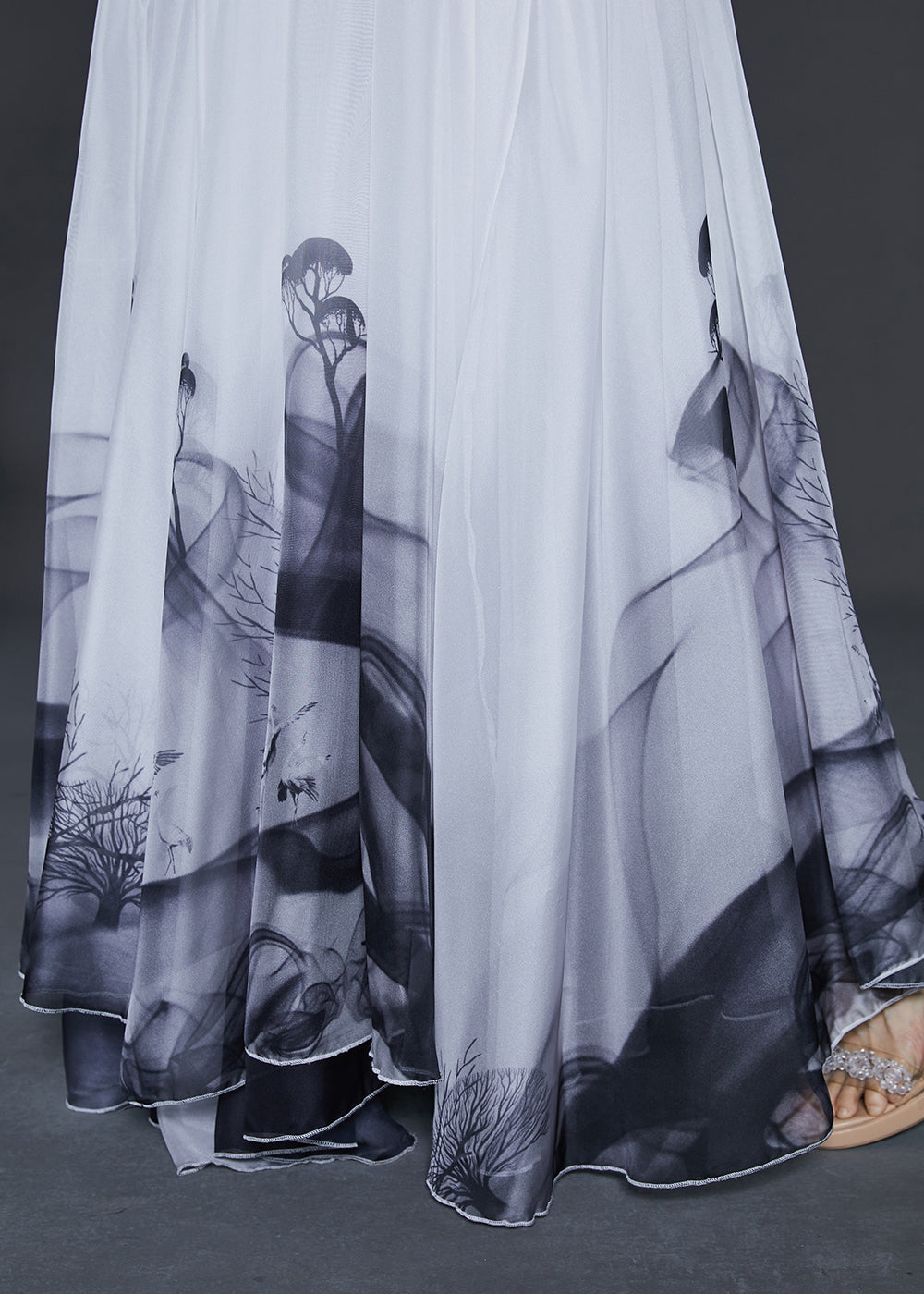 Boho White Ink And Wash Exra Large Hem Chiffon Dance Skirts Summer