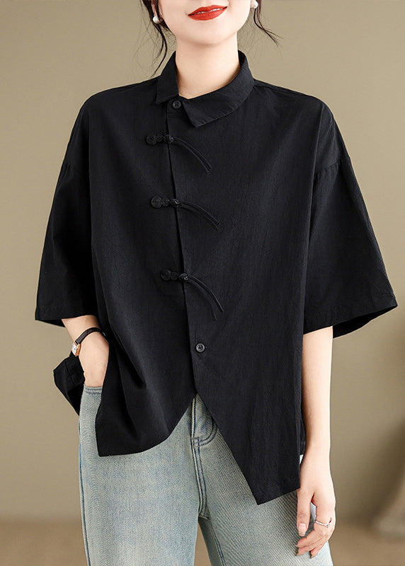 Brief Black Peter Pan Collar Button Shirts Summer