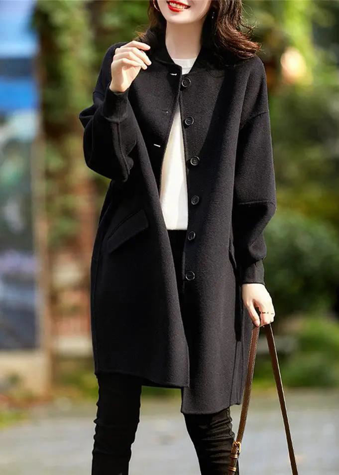 Casual Black Oversized Single Breasted Woolen Trench Fall