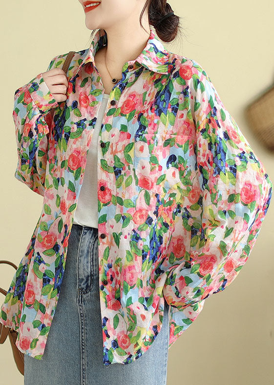 Casual Floral Peter Pan Collar Shirt Tops Long Sleeve