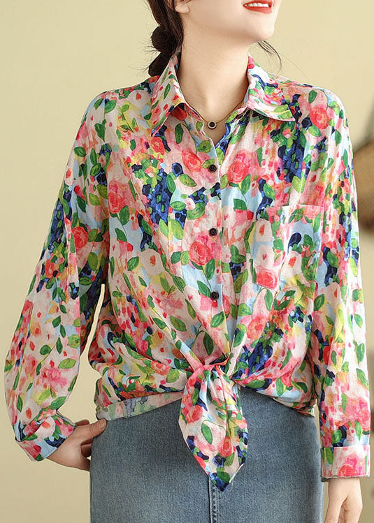 Casual Floral Peter Pan Collar Shirt Tops Long Sleeve