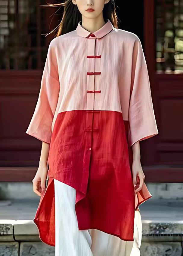 Casual Pink Peter Pan Collar Side Open Button Shirt Half Sleeve