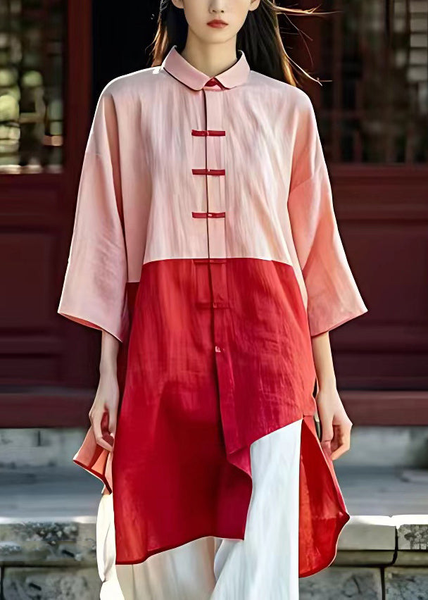 Casual Pink Peter Pan Collar Side Open Button Shirt Half Sleeve