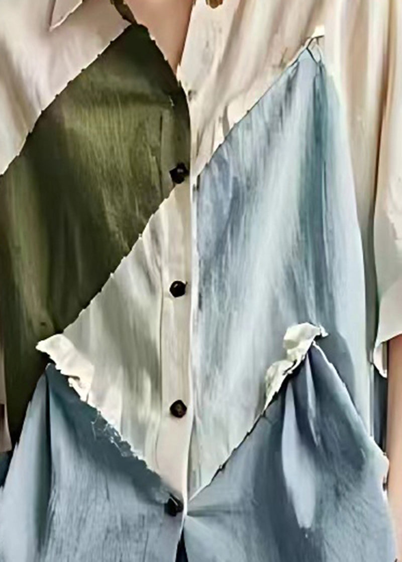 Chic Beige Asymmetrical Patchwork Wrinkled Linen Shirts Summer