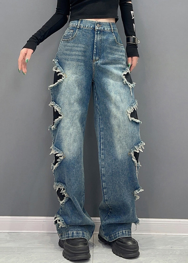 Chic Black Pockets High Waist Denim Pants Spring