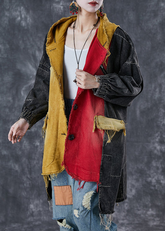 Chic Colorblock Asymmetrical Patchwork Cotton Coat Fall