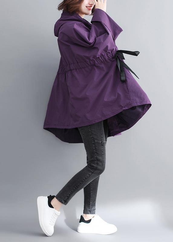 Chic Hooded Tie Waist Plus Size Spring Coats Women Purple Dresses Jackets - SooLinen