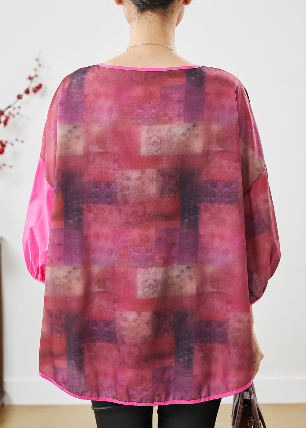 Chic Rose Tie Dye Patchwork Linen Blouse Top Summer