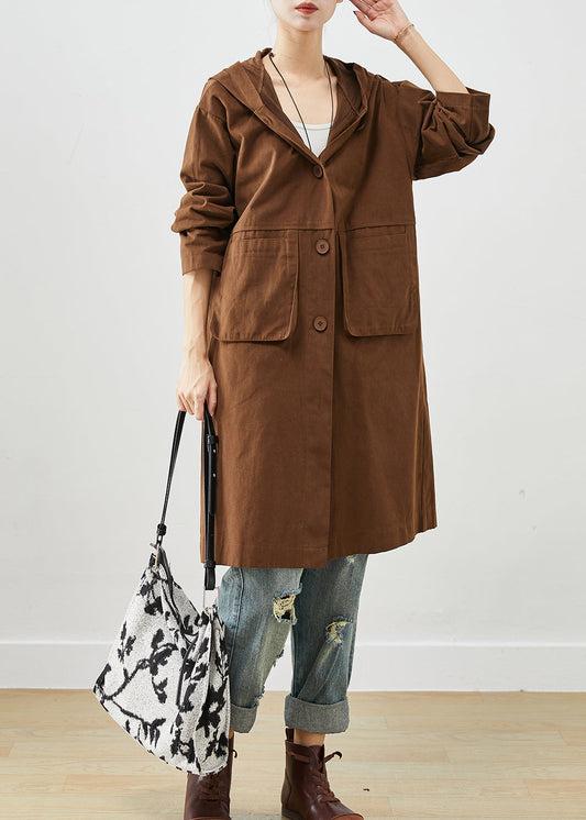 Chocolate Cotton Trench Hooded Pockets Fall