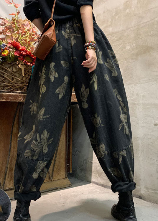 Pantalon de harem en denim à imprimé ci-couloir noir hiver