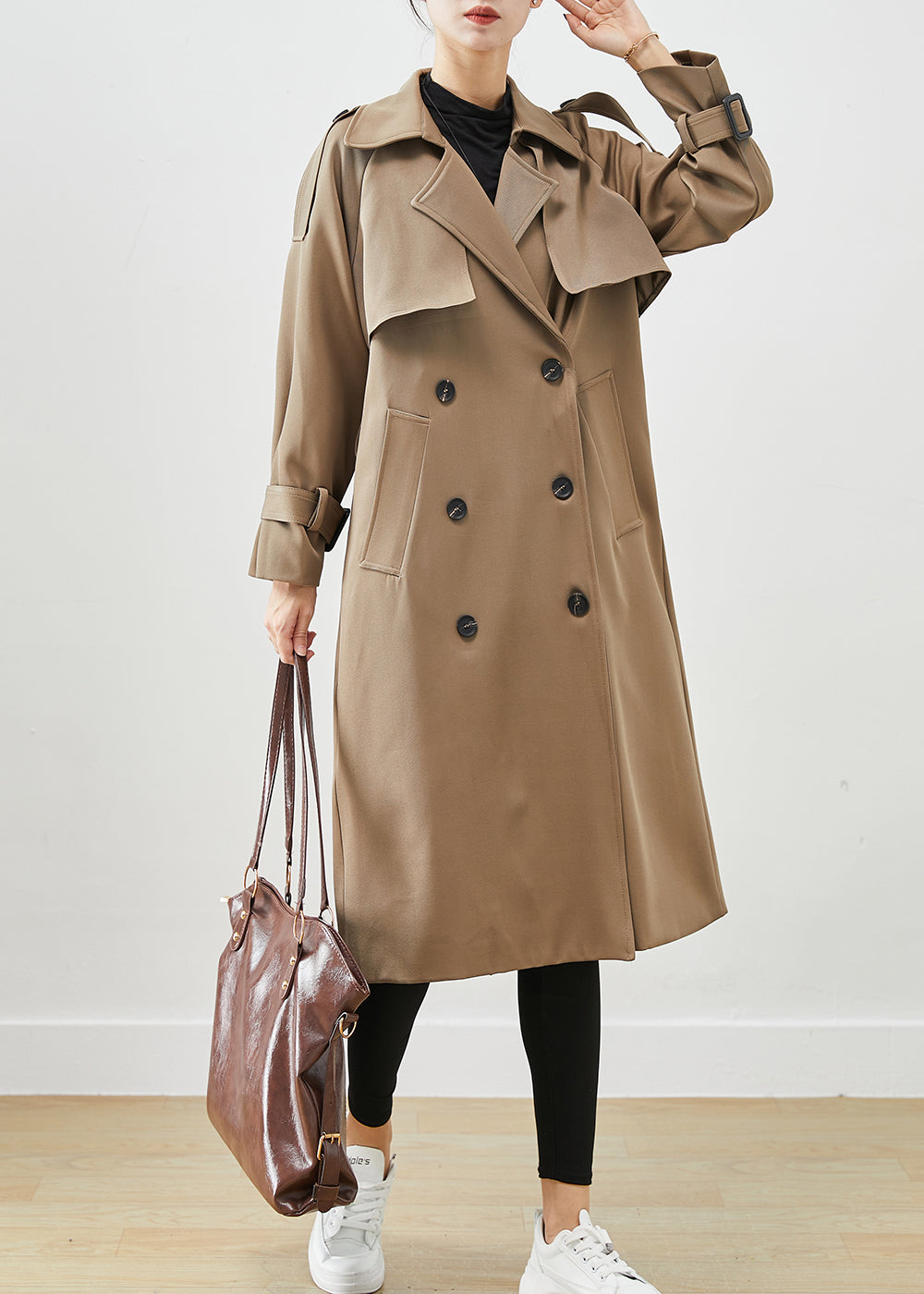 Classy Coffee Double Breast Pockets Cotton Trench Fall