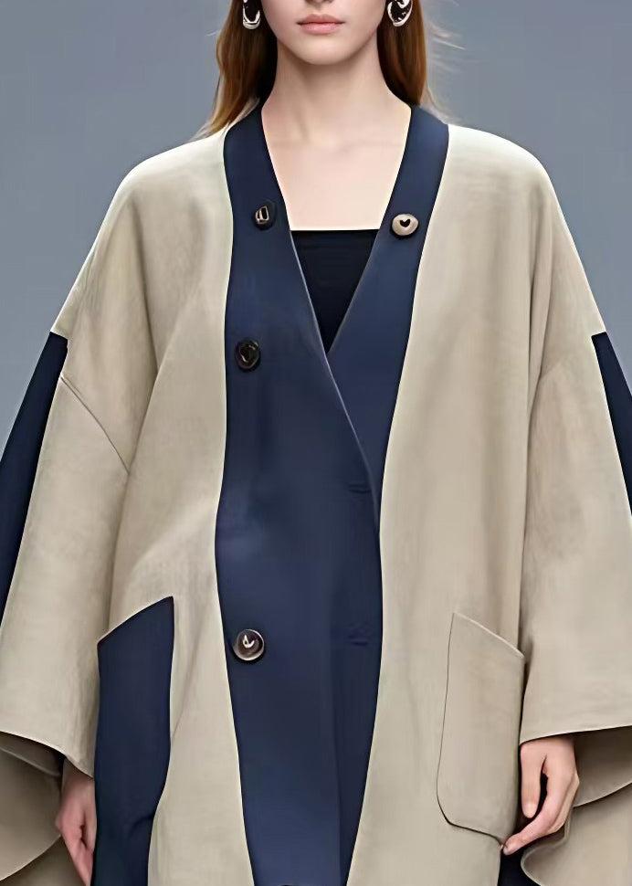 Classy Colorblock V Neck Button Coats Fall