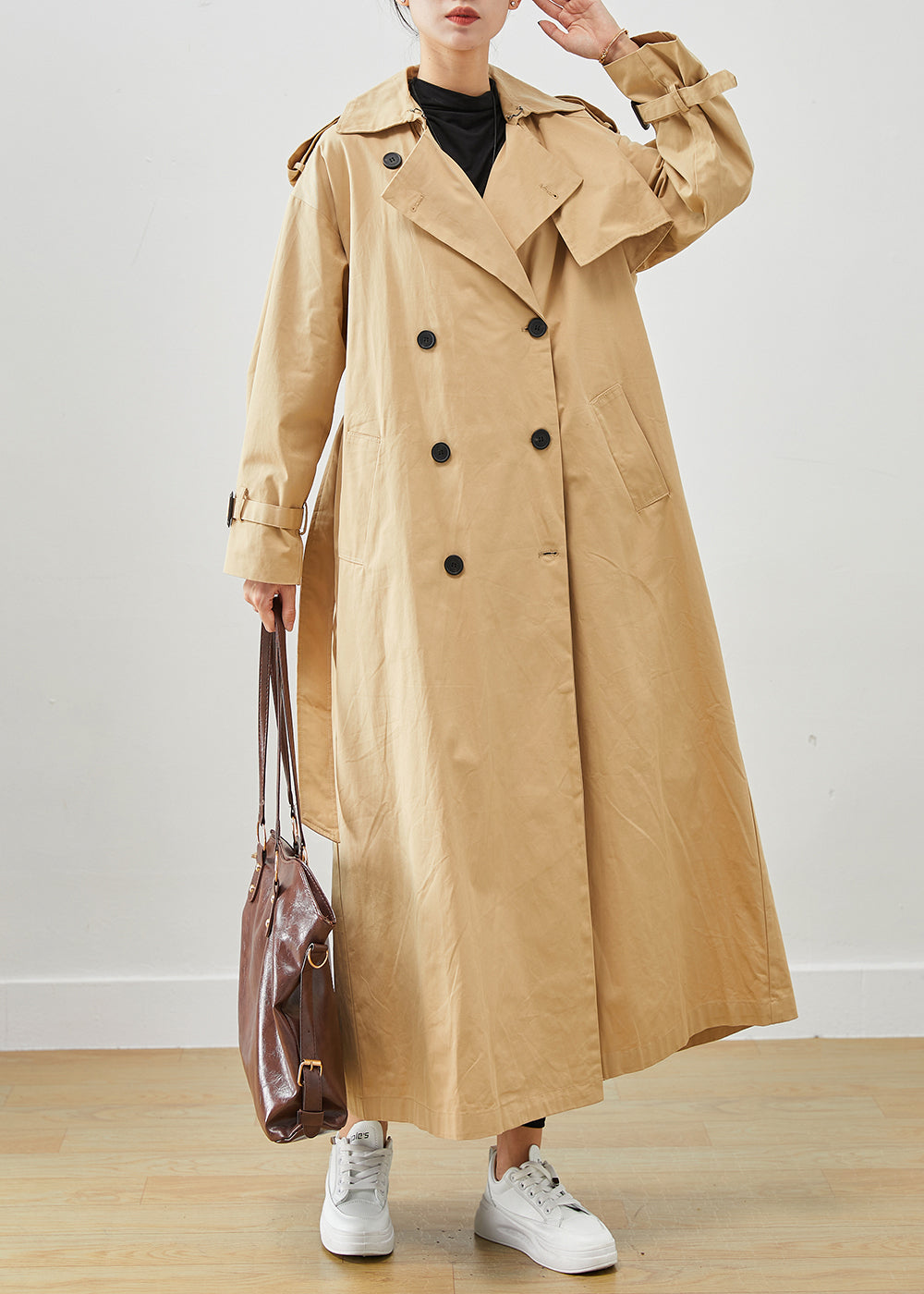 Classy Khaki Oversized Double Breast Cotton Trench Fall