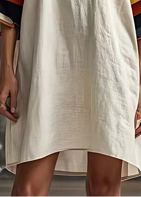 Classy White Oversized Patchwork Cotton Mid Dress Summer