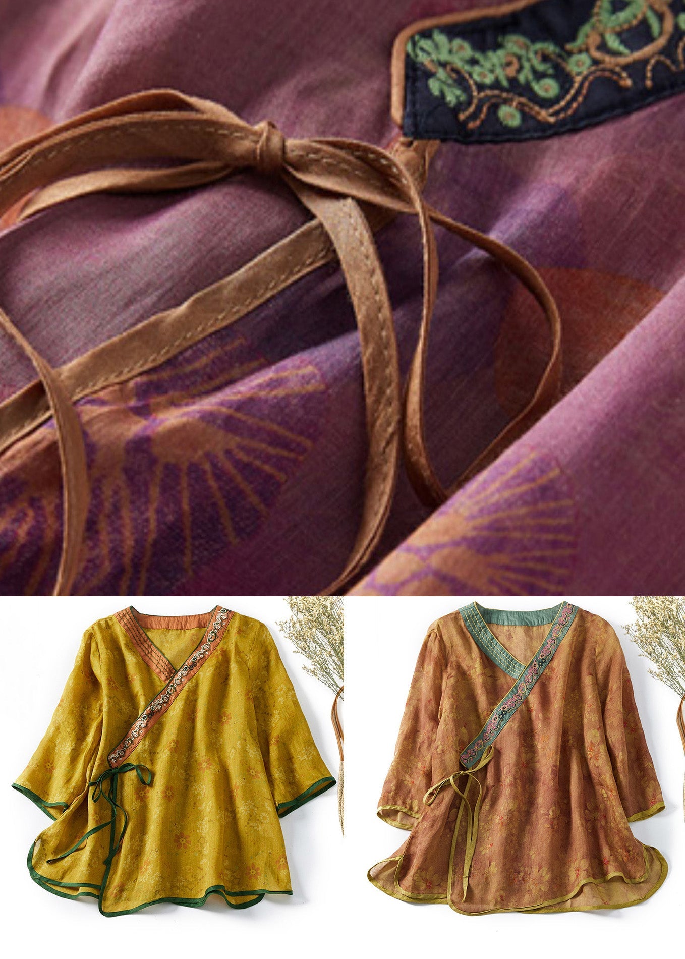 Classy Yellow Embroideried Lace Up Cotton Blouses Spring