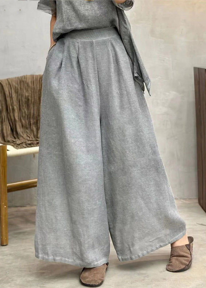 Coffee Solid Linen Summer Wide Leg Pants High Waist