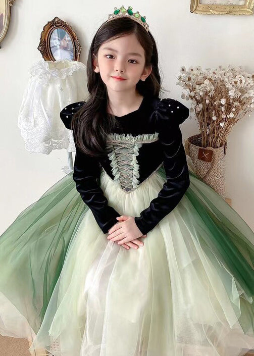 Cute Black Ruffled Tulle Patchwork Girls Party Dress Fall